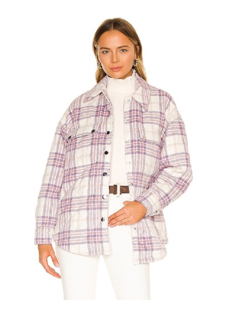 New Lovers &‎ Friends Conlee Plaid Oversized Quilted Shacket - Picture 11 of 11